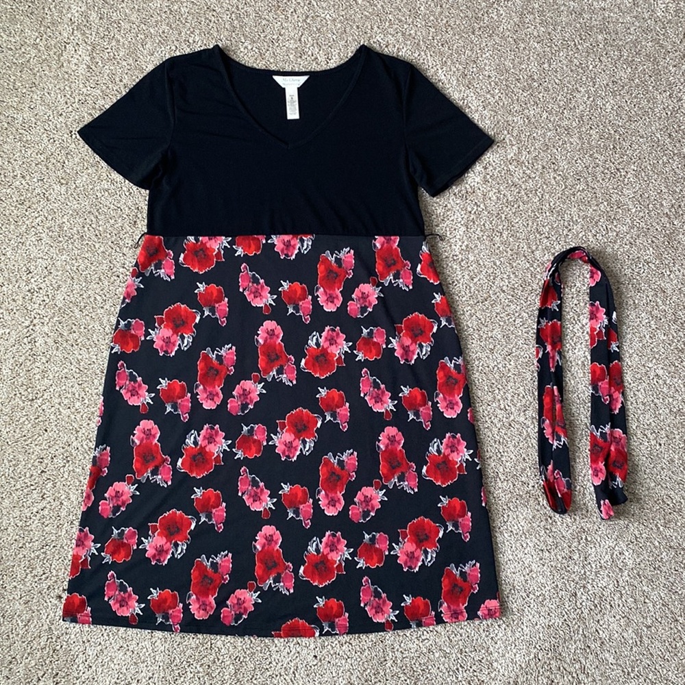 MaCherie Maternity Short Sleeve V Neck Belted Dress